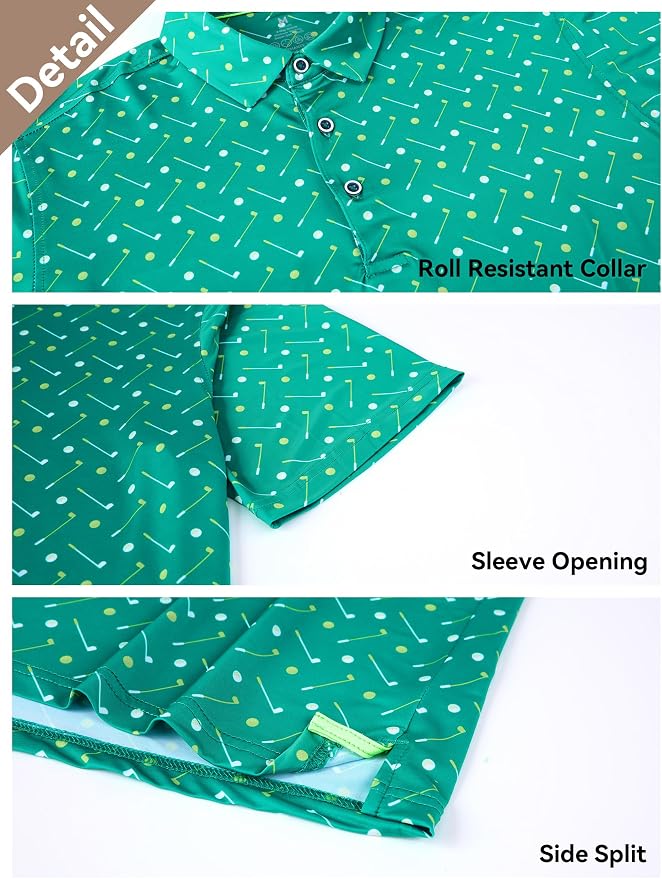 Esabel.C Golf Shirts for Men Dry Fit Performance Short Sleeve Print Moisture - Image 2
