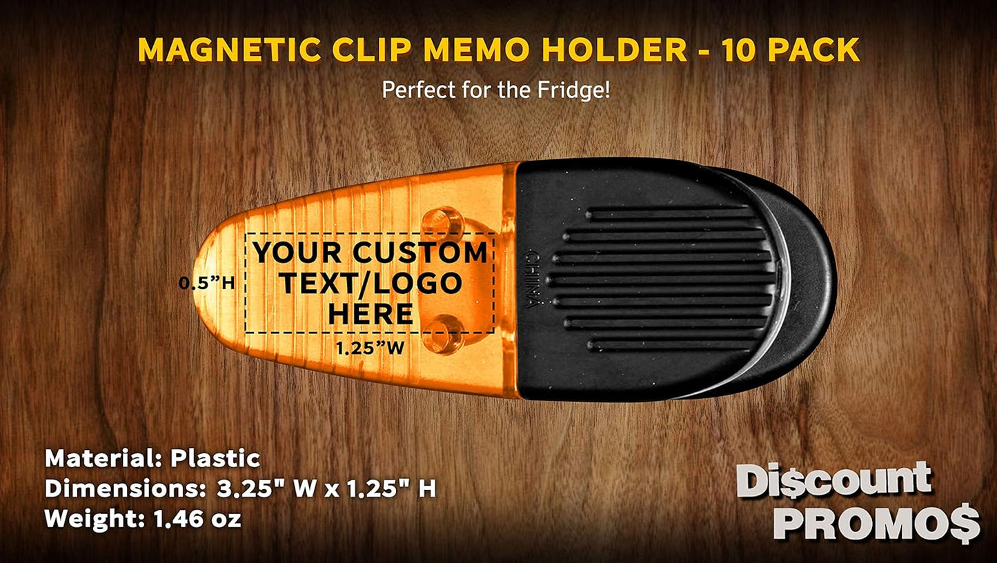 10 Magnetic Memo Holders Set - Customizable Text, Logo - Large Clip, Plastic - Orange
