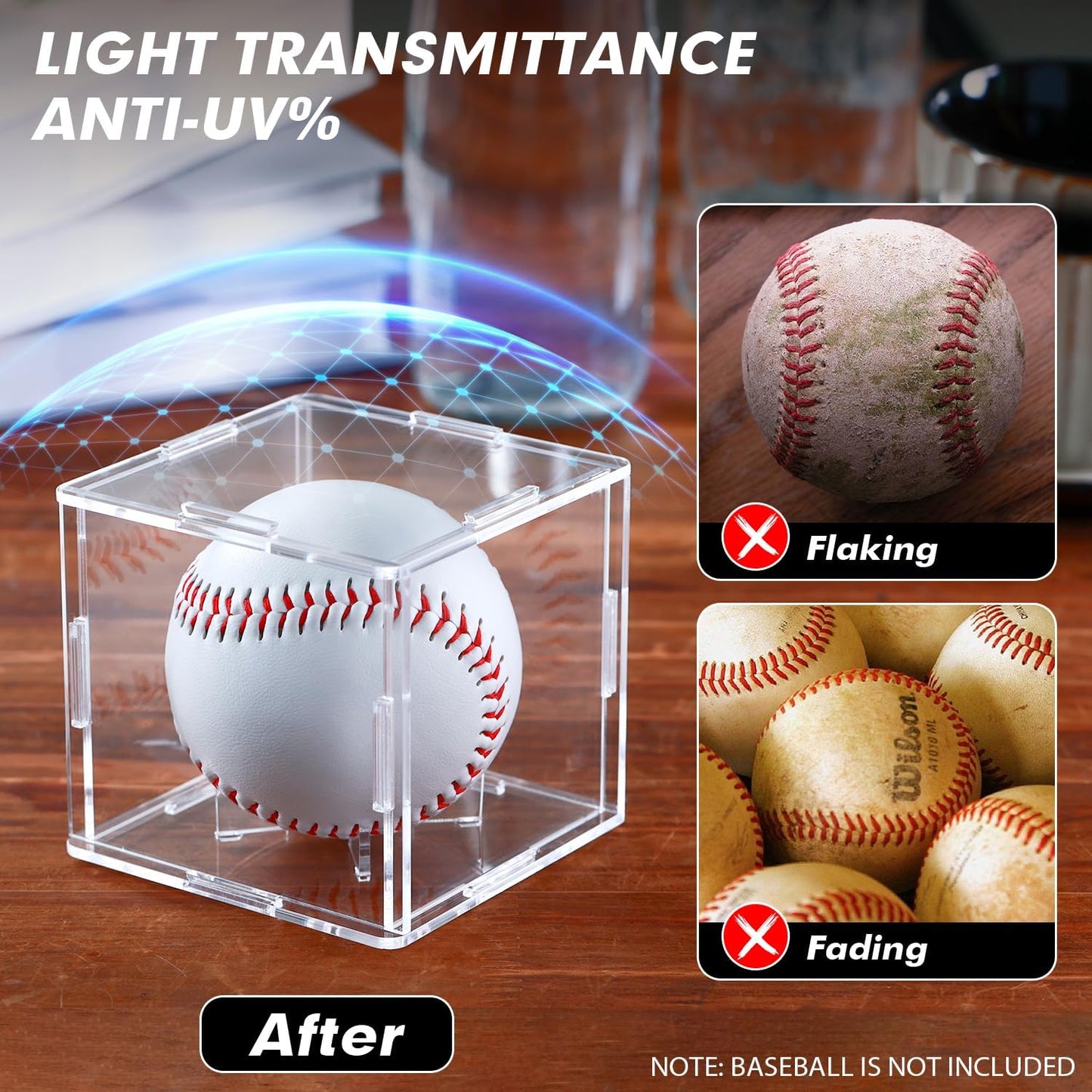 12 Pack Assembled Baseball Display Case, UV-Blocking Acrylic Baseball Holder Display Case, 3.2 Inch Cube Clear Softball Holder Box, Signed Baseballs Protector for Collectibles, Tennis Ball