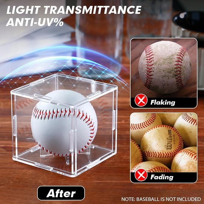 2 Pack Assembled Baseball Display Case, UV-Blocking Acrylic Baseball Holder - Image 3