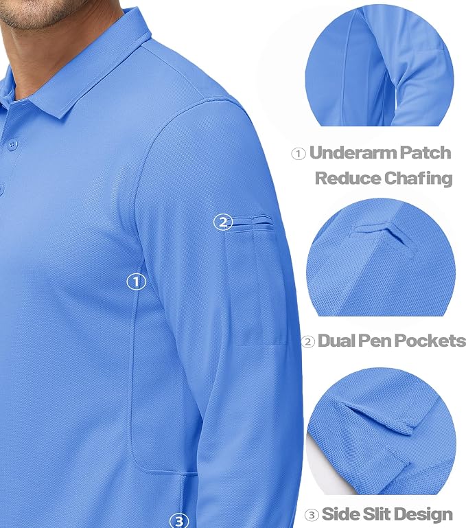 MAGCOMSEN Men's Polo Shirts 3 Button Quick Dry Performance Long Sleeve Tactical - Image 4