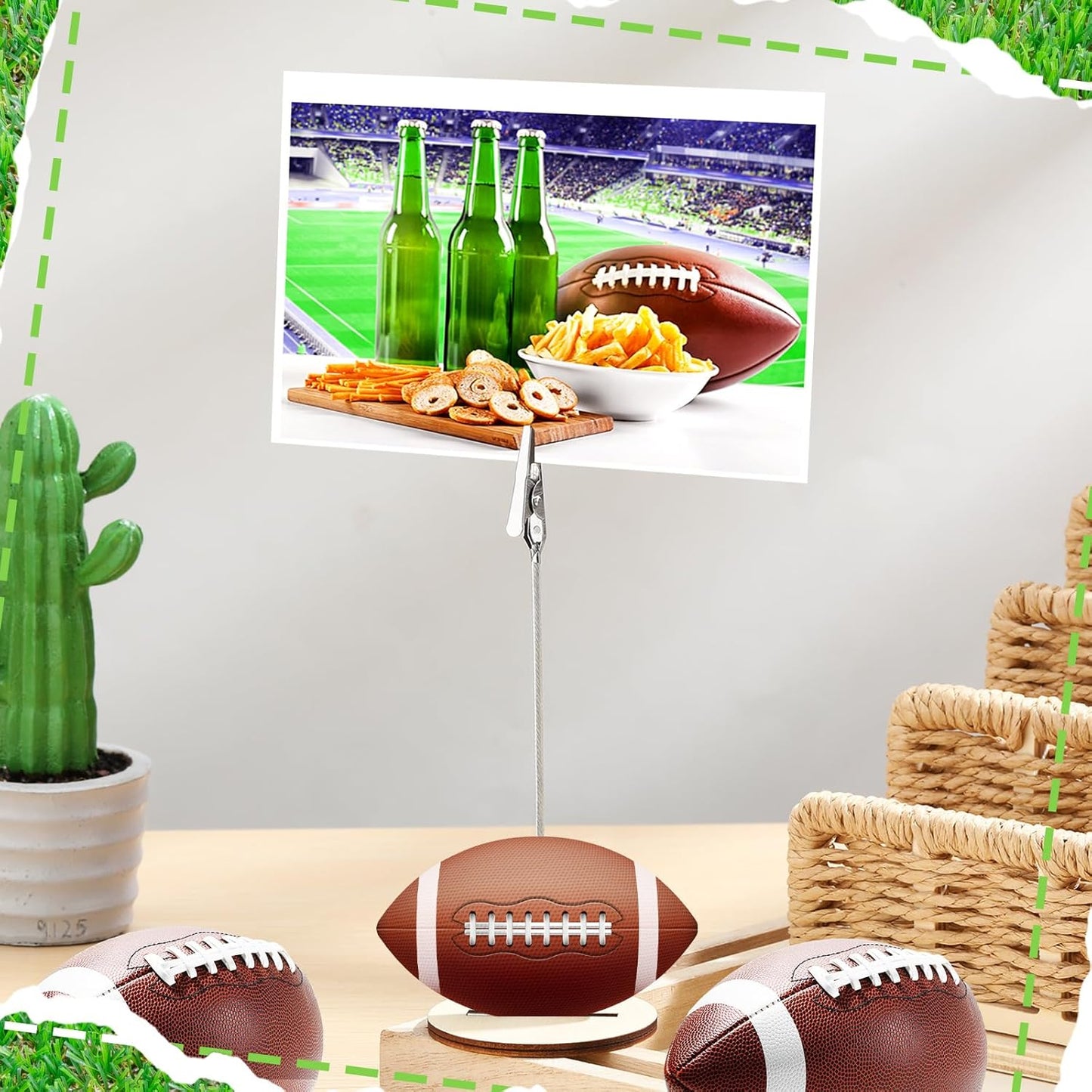 20 Pcs Base Memo Clip Holder Table Number Card Place Holders Stand Note Paper Clip Centerpieces for Table Party Favors Photo Stand Events Decoration (Football)