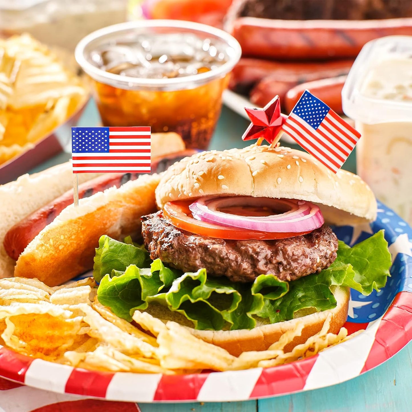 1000 Pcs 4th of July American Toothpick Flag Toppers Cake Decorations Independence Day Patriotic Cupcake Toppers Picks for Army Graduation Party Birthday Supplies