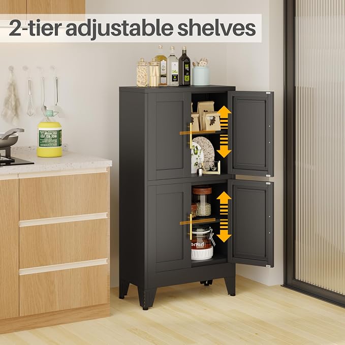47“H Black Metal Bathroom Storage Cabinet, Kitchen Pantry Cabinet - Image 3