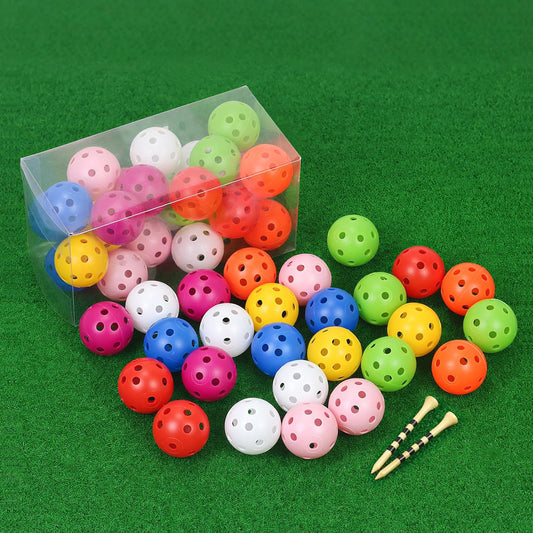 26 Pack Practice Golf Balls, 41mm Hollow Airflow Plastic Golf Balls with Golf Tees, for Indoor Outdoor Driving Range Backyard Swing Practice
