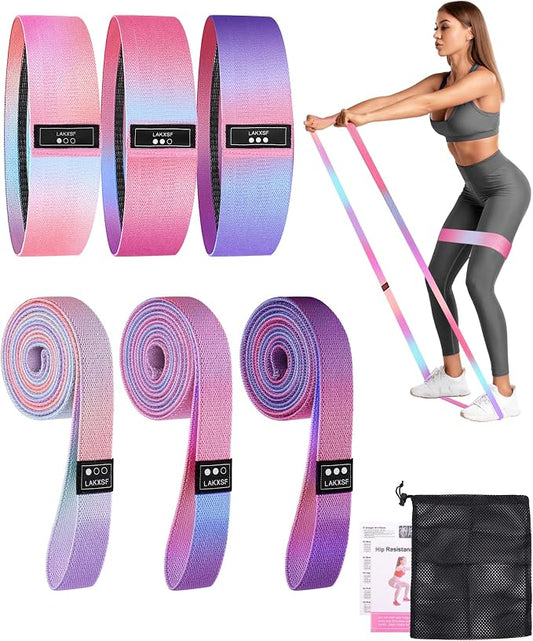 6 Pcs Fabric Booty Bands & Long Resistance Bands by LAKXSF