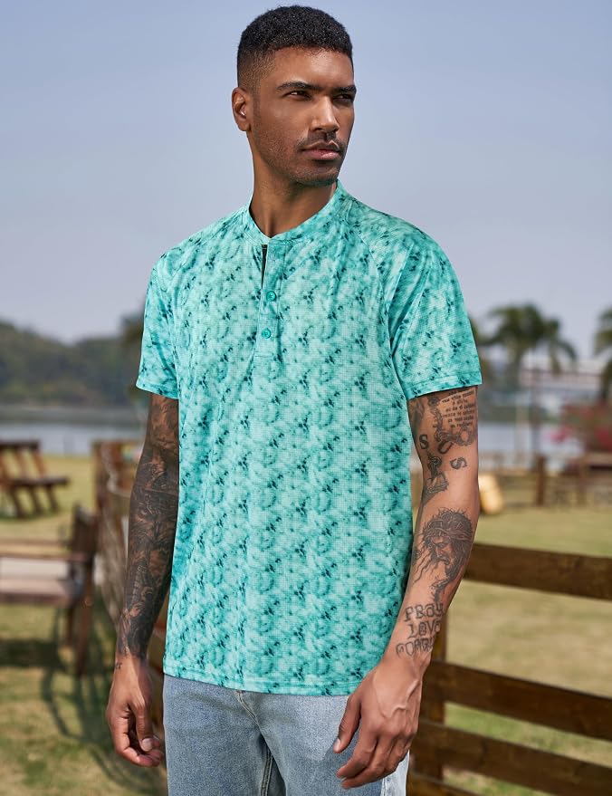 TAPULCO Mens Collarless Golf Shirts Short Sleeve Dry Fit Stretch Casual - Image 3