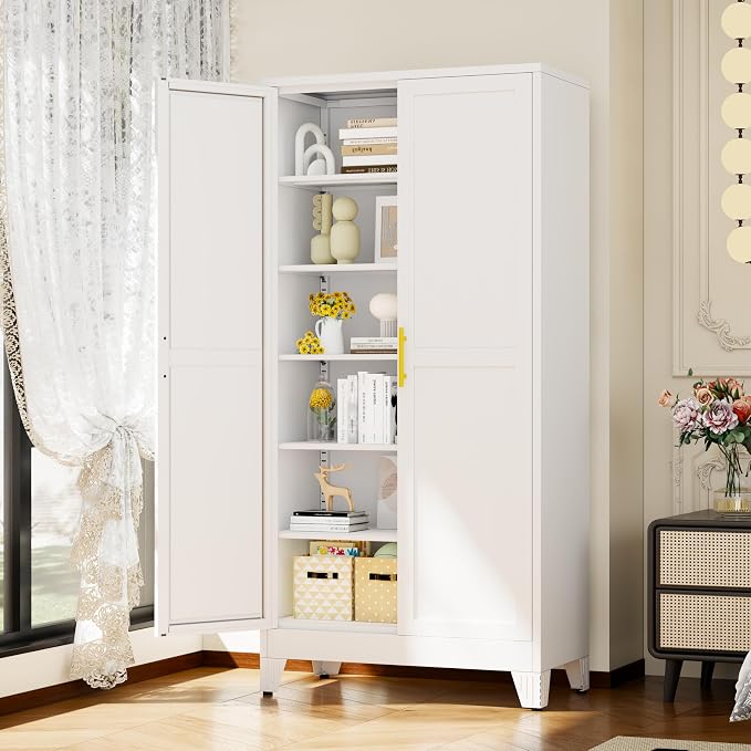 White Metal Storage Cabinet, Kitchen Pantry Storage Cabinet - Image 8