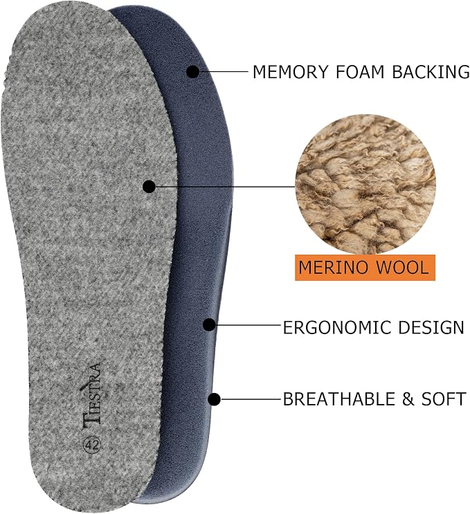 Thick Merino Wool Insoles for Women Fur Fleece Shoes Inserts Memory Foam - Image 2