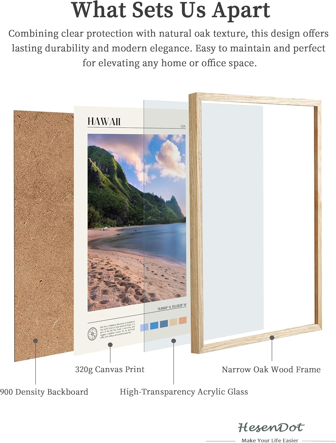 HesenDot Natural OAK Wood Hawaii Framed Wall Art,12x16in Makana Mountain Natural Scenery Canvas Wall Print,Classic Urban City Landmark Wall Decor for Living Room,Bedroom,Office Gallery Gifts Set of 1