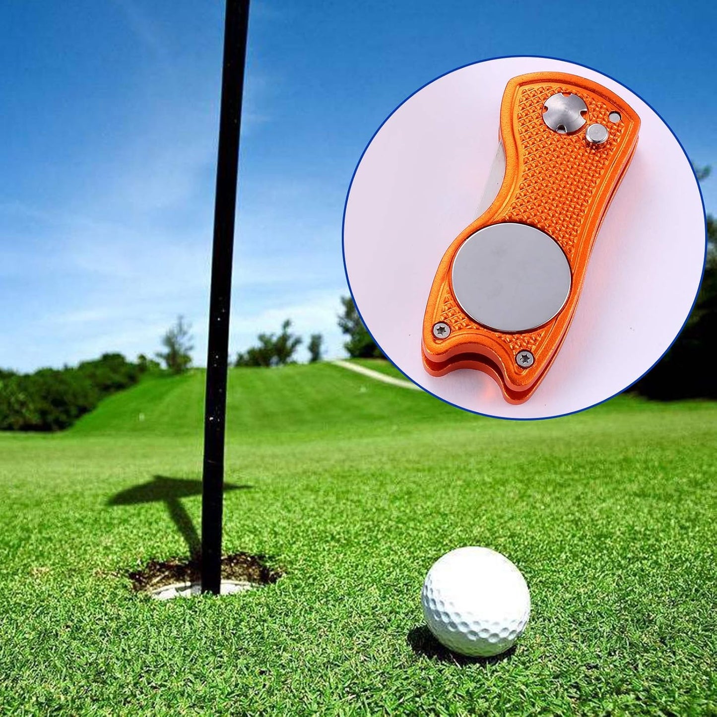2 Pack Metal Foldable Golf Divot Tool with Pop-up Button & Magnetic Ball Marker (Pack of 2, Fish Design)