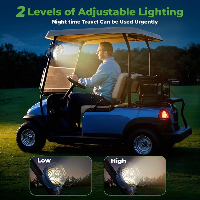 10L0L Golf Cart Fan with Magnetic Mount & 56Hrs Runtime - 8000mAh Battery - Image 6