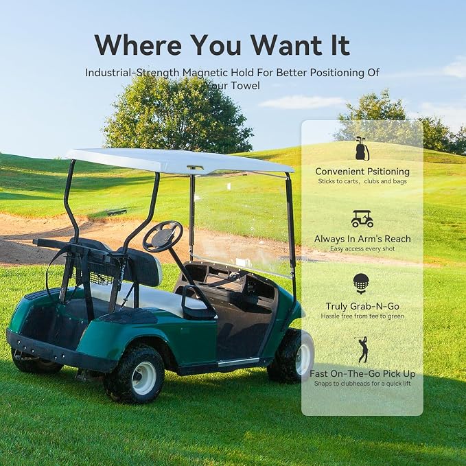 Magnetic Golf Towel with Clip and Cleaning Pocket -Ideal - Image 3