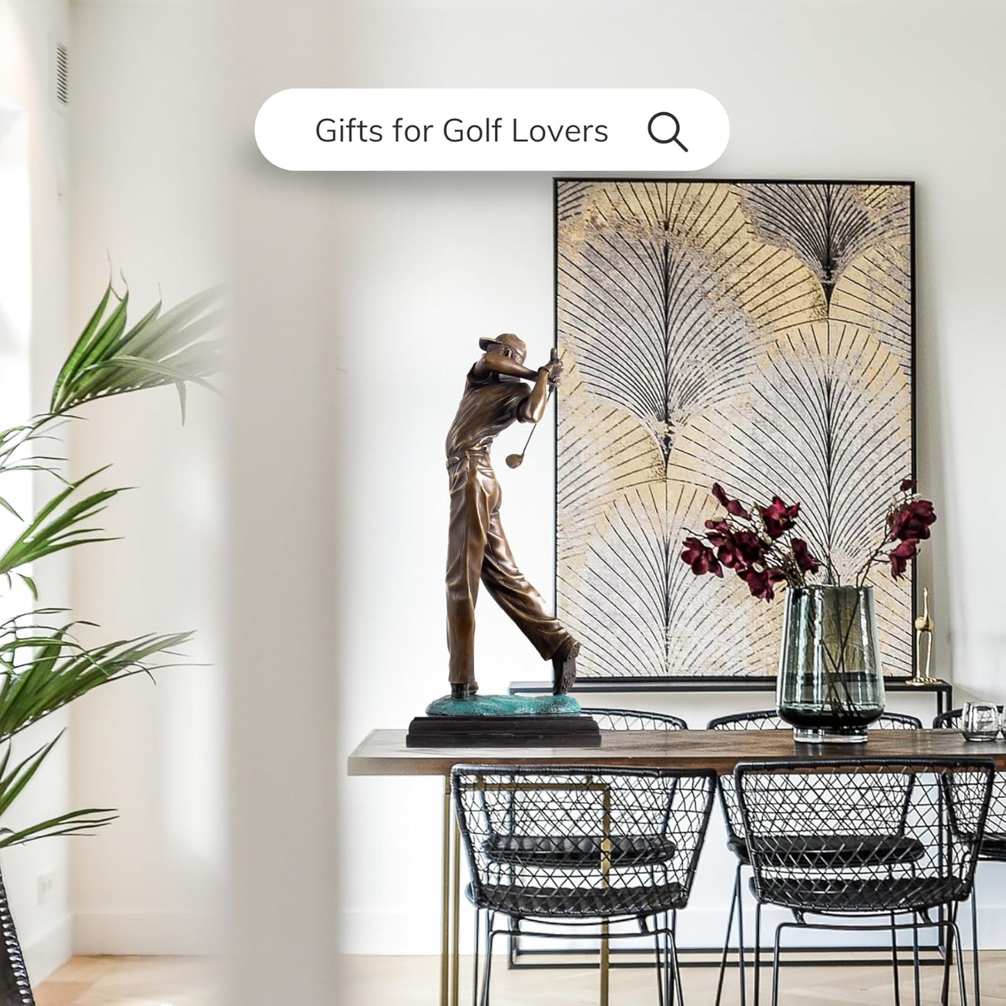 22.8'' Golf Man Bronze Statue, Classical Golfer Bronze Figurine Sculpture with Marble Base Modern Art Crafts for Home Office Decor Gift