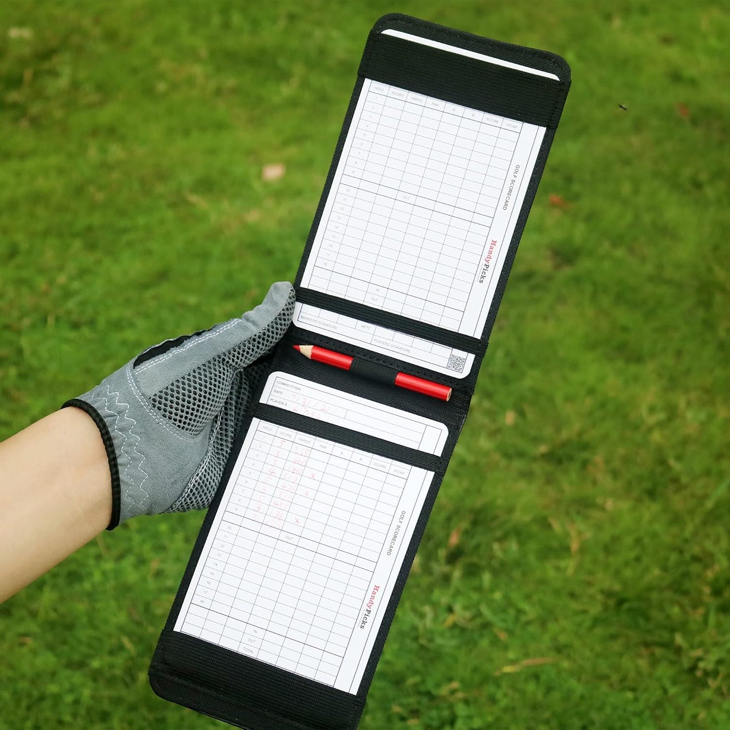 Handy Picks Leather Golf Scorecard Holder | Yardage Book Cover | Scorecard n Pencil Included