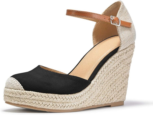 FISACE Womens Summer Espadrille Heel Platform Wedge Sandals Ankle Buckle Strap by FISACE