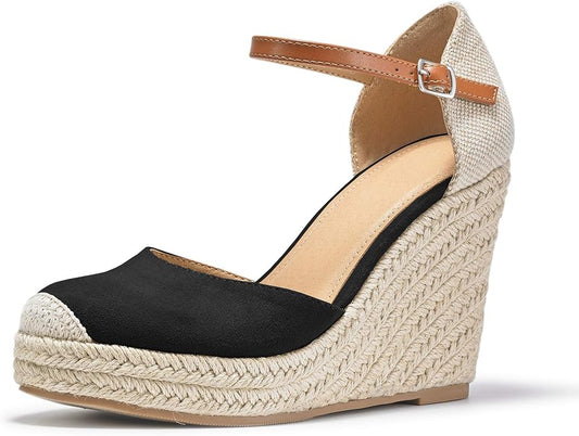 FISACE Womens Summer Espadrille Heel Platform Wedge Sandals Ankle Buckle Strap by FISACE