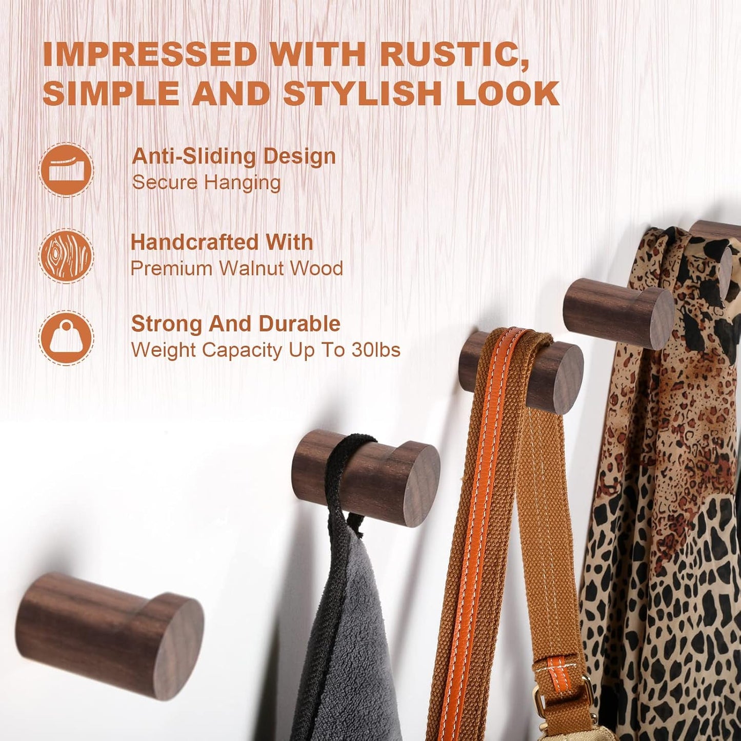 12 Pack Wood Wall Hooks, Natural Wooden Coat Hooks Wall Mounted, Handmade Rustic Hat Hooks Heavy Duty Entryway Wall Hangers for Hanging Towels, Clothes, Bags