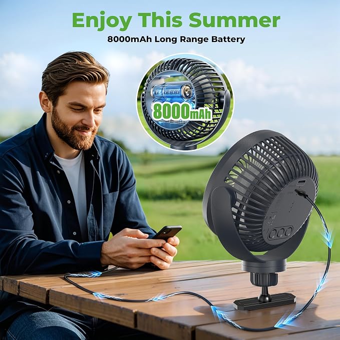 10L0L Golf Cart Fan with Magnetic Mount & 56Hrs Runtime - 8000mAh Battery - Image 5