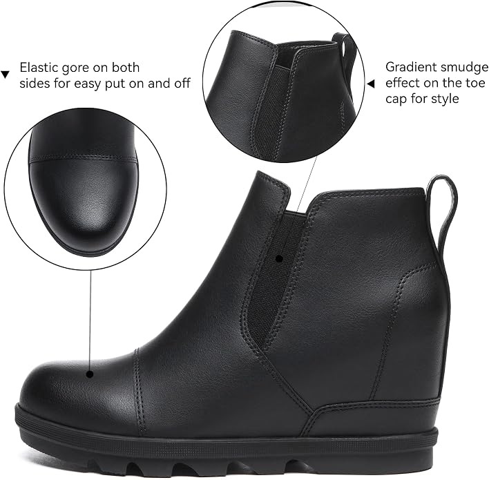 Athlefit Women's Wedge Ankle Boots Comfortable Slip On Wedge Booties - Image 2