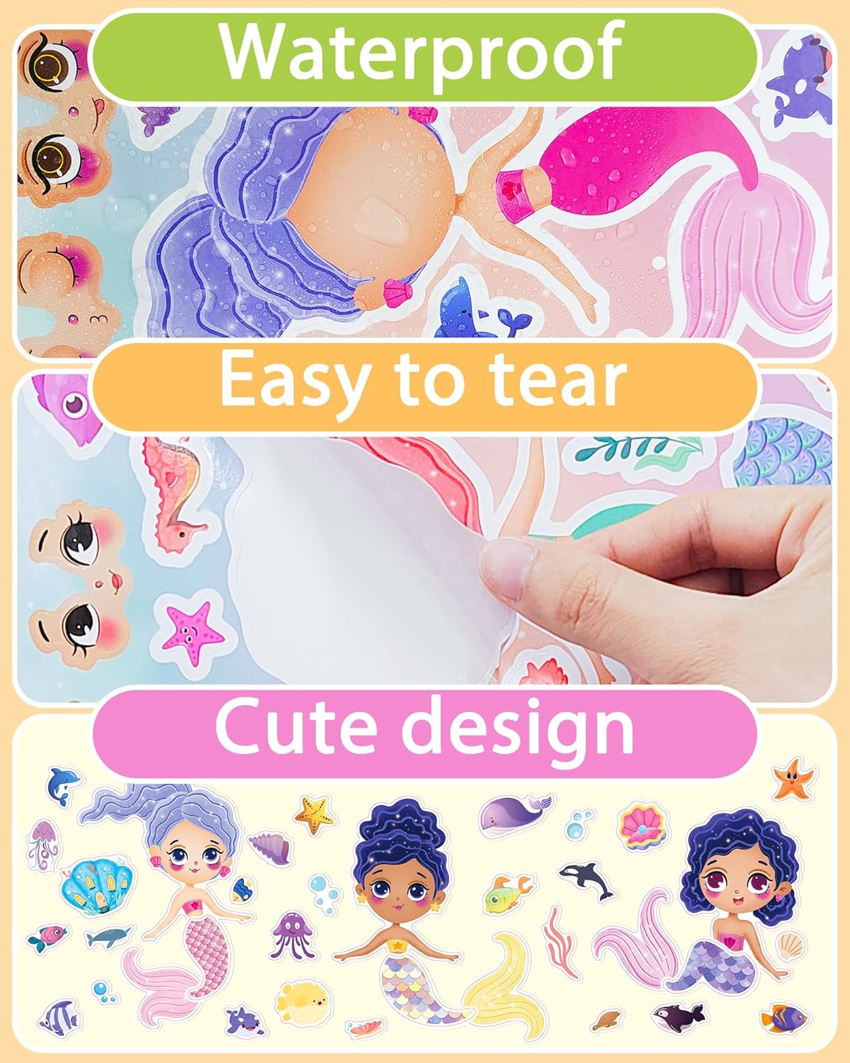 24 Pcs Make Your Own Mermaid Sticker Sheets for Kids with Mermaid Face Stickers for Toddlers Girls Crafts Activities Gift Bag Stuffers Birthday Party Valentines Day Gifts for Kids Classroom