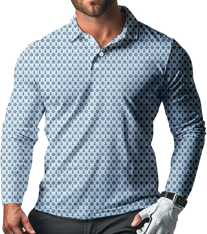 Men's Long Sleeve Golf Shirt Quick Dry 3 Button Work Fishing Outdoor Casual by SQPO