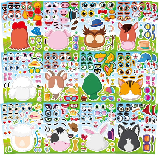 48 Sheets Make a Face Sticker Sheets for Kids, Make Your Own Animal Stickers Party Favors Goodie Bags Stuffers Crafts Activities Gifts for Kids Toddler Birthday Classroom Supplies