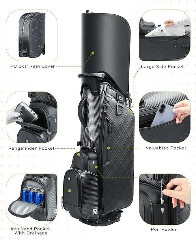 14 Way Golf Stand Bag, Full Length Dividers PU Leather Golf Bag - Image 2