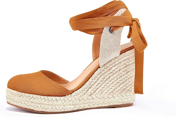 FISACE Womens Summer Espadrille Heel Platform Wedge Sandals Ankle Buckle Strap - Image 2