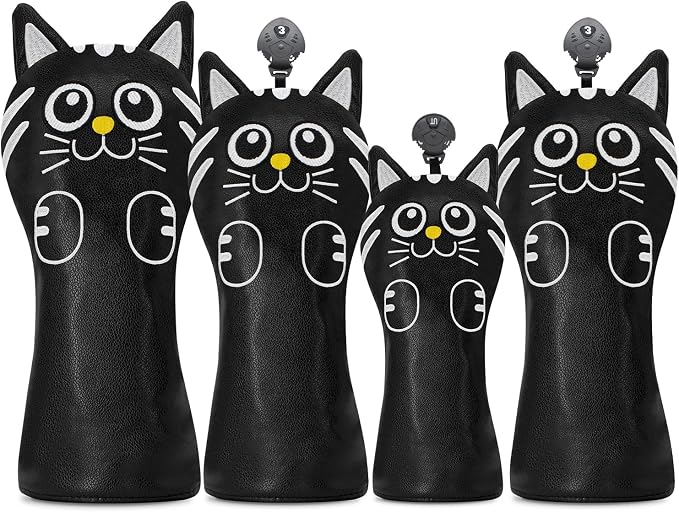 Golf Kitty Head Cover Golf Club White Leather Headcovers 1pc/4pcs Set Fits by Unknown