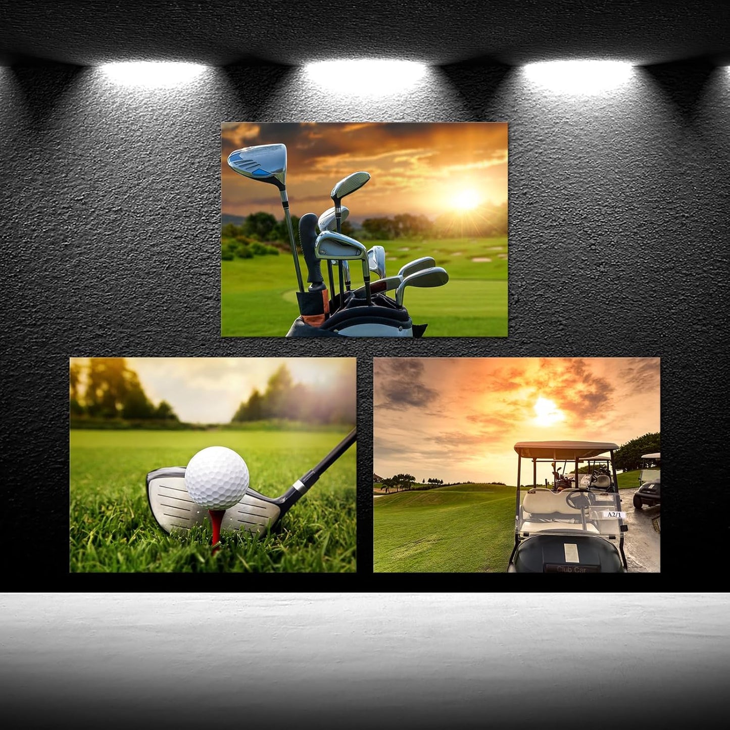 iKNOW FOTO 3 Piece Sports Canvas Wall Art Golf Course Scenery Sunset Framed Print Artwork for Home Decor Ready to Hang Each 12"x16"