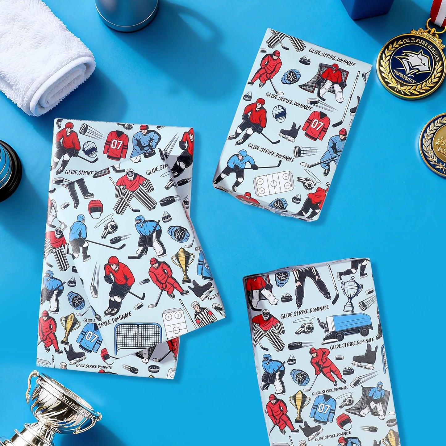 Ice Hockey Wrapping Paper Roll - 17Inch x16.4Feet - Ice Hockey Player Sport Theme Gift Wrap for Parties,Birthday,Team Celebration