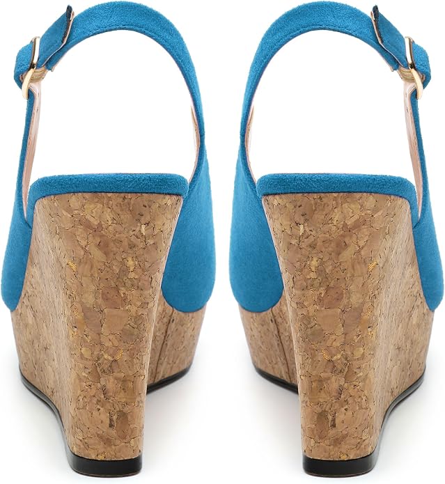 Womens Wedge Platform Sandals Peep Open Toe Slingback Buckle High Heel Dress - Image 4