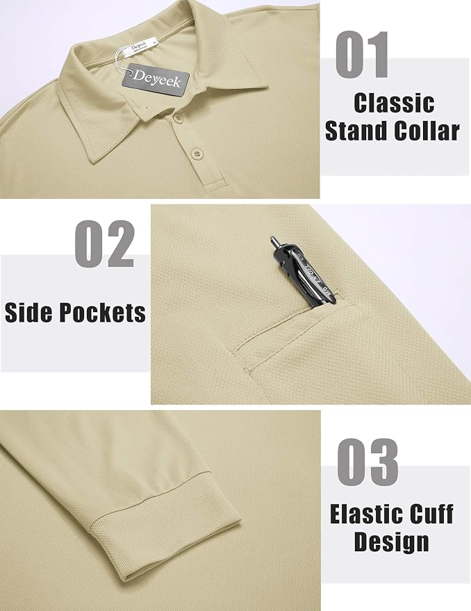 Deyeek Men's Polo Shirts Long Sleeve Golf Polo Shirts - Image 3