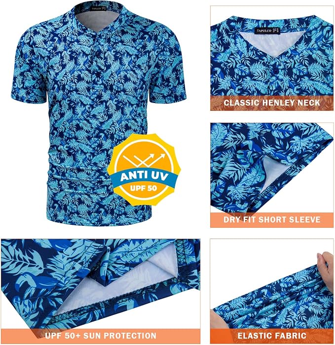 TAPULCO Mens Collarless Golf Shirts Short Sleeve Dry Fit Stretch Casual - Image 4