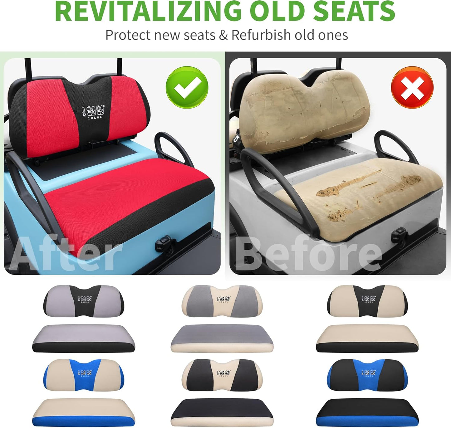 10L0L Golf Cart Seat Covers Universal for Yamaha Club Car Precedent Standard Front Seats, Breathable Mesh Bench Seat Cover, No Drilling Seat Cushion, All-Season Comfort Cool in Summer & Warm in Winter