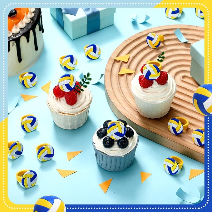 Honeydak 48 Pcs Volleyball Cupcake Rings Toppers Decoration Sport Ball Theme - Image 5