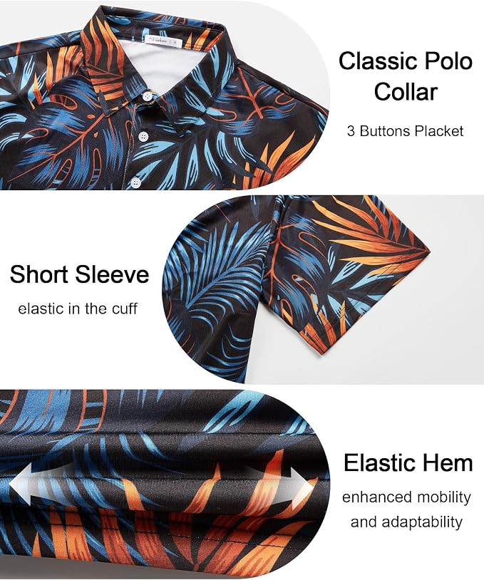 zeetoo Men's Polo Shirts Hawaiian Golf Polos Shirts Short Sleeve Performance - Image 6