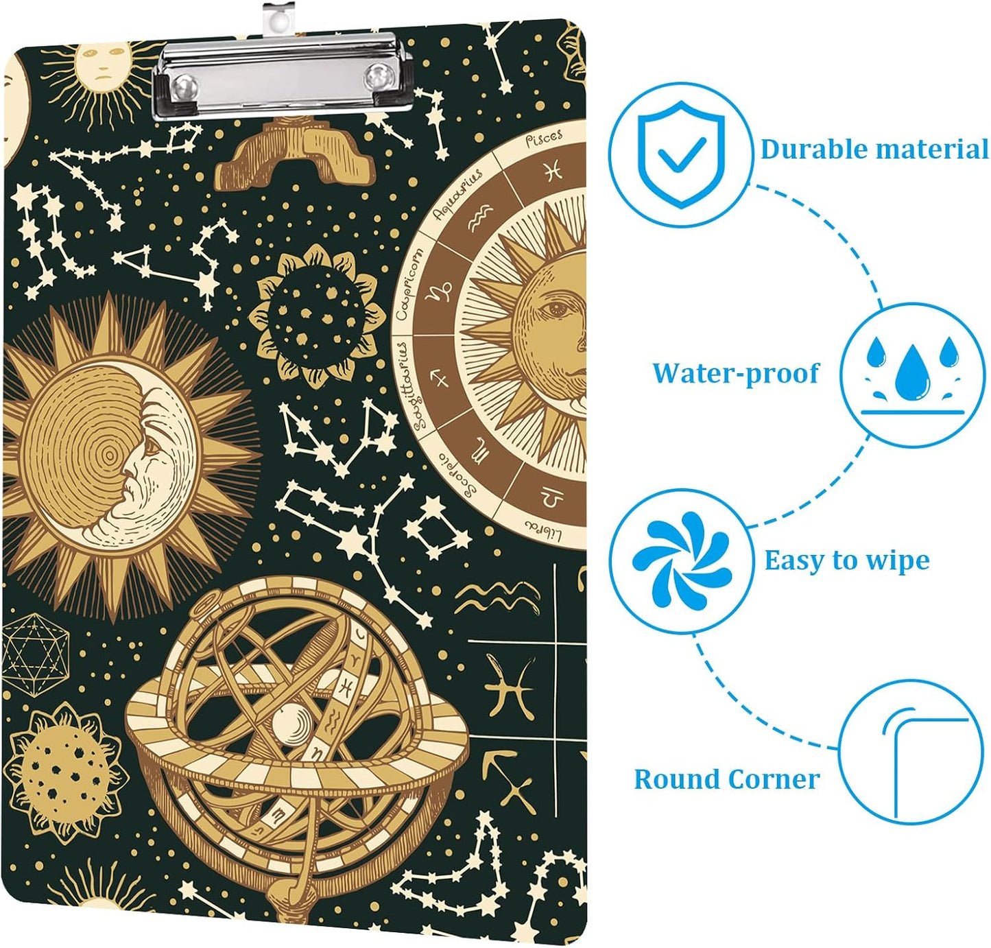 Horoscopes and Zodiacs Clipboard Standard A4 Letter Size 12.5 x 8.7 Plastic Clipboard Low Profile Clip Retractable Hanging Tab Decorative Clipboard