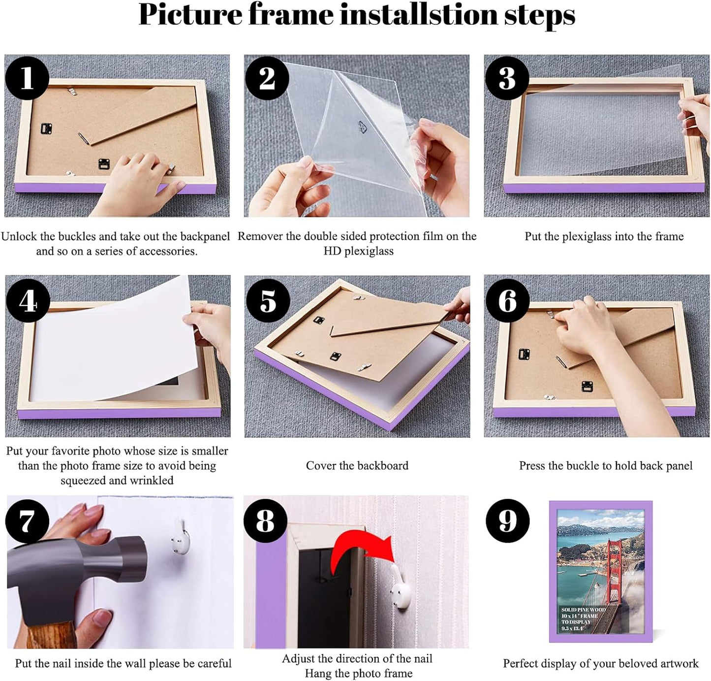 10x14 inch Wood Picture Frames for Wall Hanging,Diamond Painting Frames Rectangle Baby Scan Picture Frame for Family Walls Decoration,Anniversary,Wedding,Christmas,Halloween,Shower,Certificate (Purple)