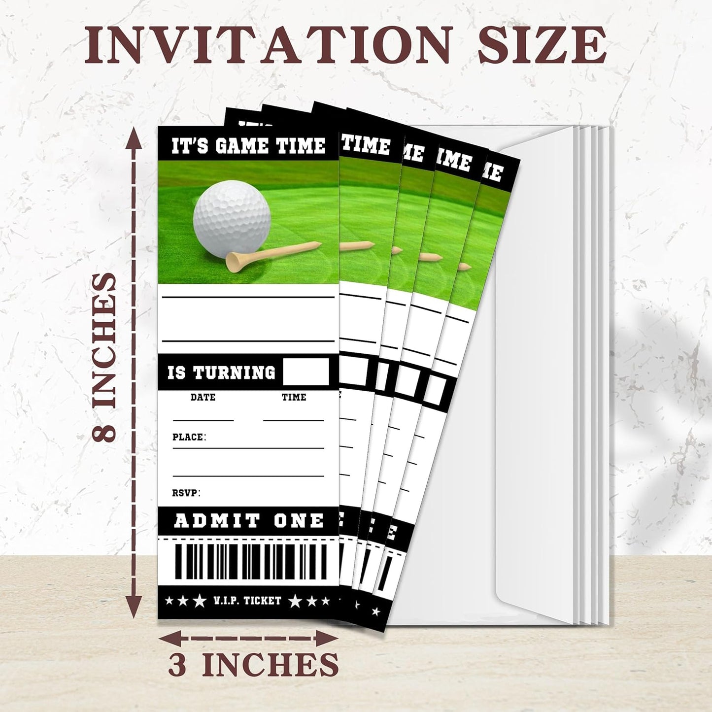 20 Golf Game Ticket Invite Cards-Golf Birthday Invitation with Envelopes for Teens kids Adults-Sports Birthday Cards-Party Favor & Supplies (3×8 inch)-A10