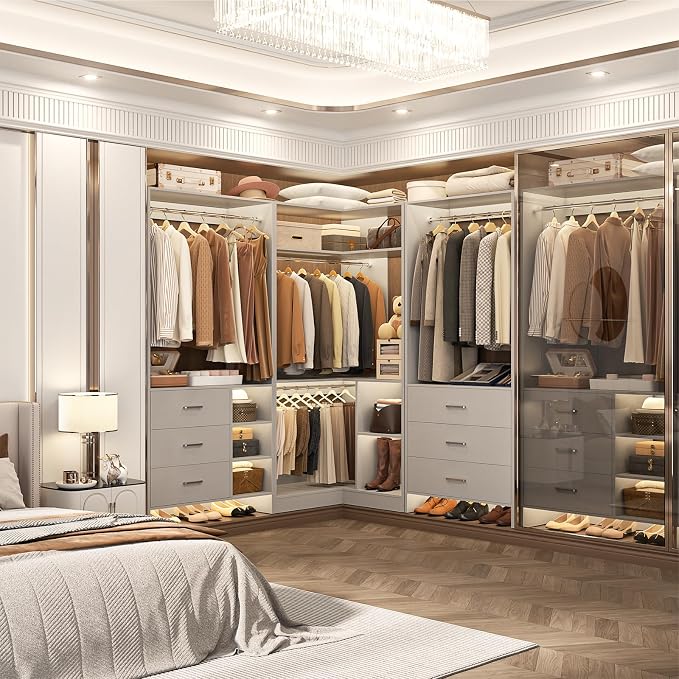 Aheaplus Closet System with 6 Drawers, 4 Hanging Rods & Corner Tower, Corner - Image 2