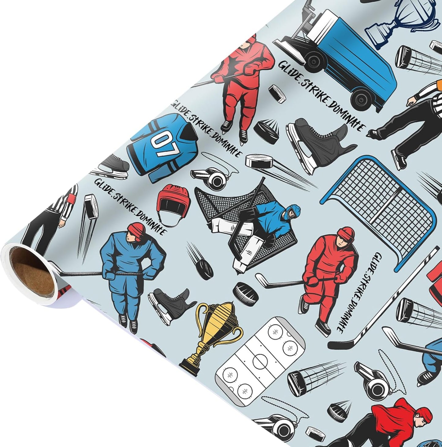 Ice Hockey Wrapping Paper Roll - 17Inch x16.4Feet - Ice Hockey Player Sport Theme Gift Wrap for Parties,Birthday,Team Celebration