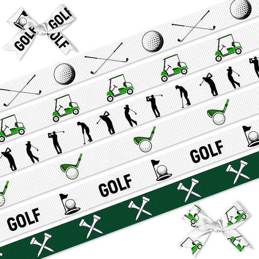 Golf Ribbon for Gift Wrapping Crafts – 6 Rolls Grosgrain Golf Ball Cart Ribbon for Gift Wrapping Party Decorations Wrapping Paper Scrapbook Crafts 0.39 Inch × 3 Yards Each