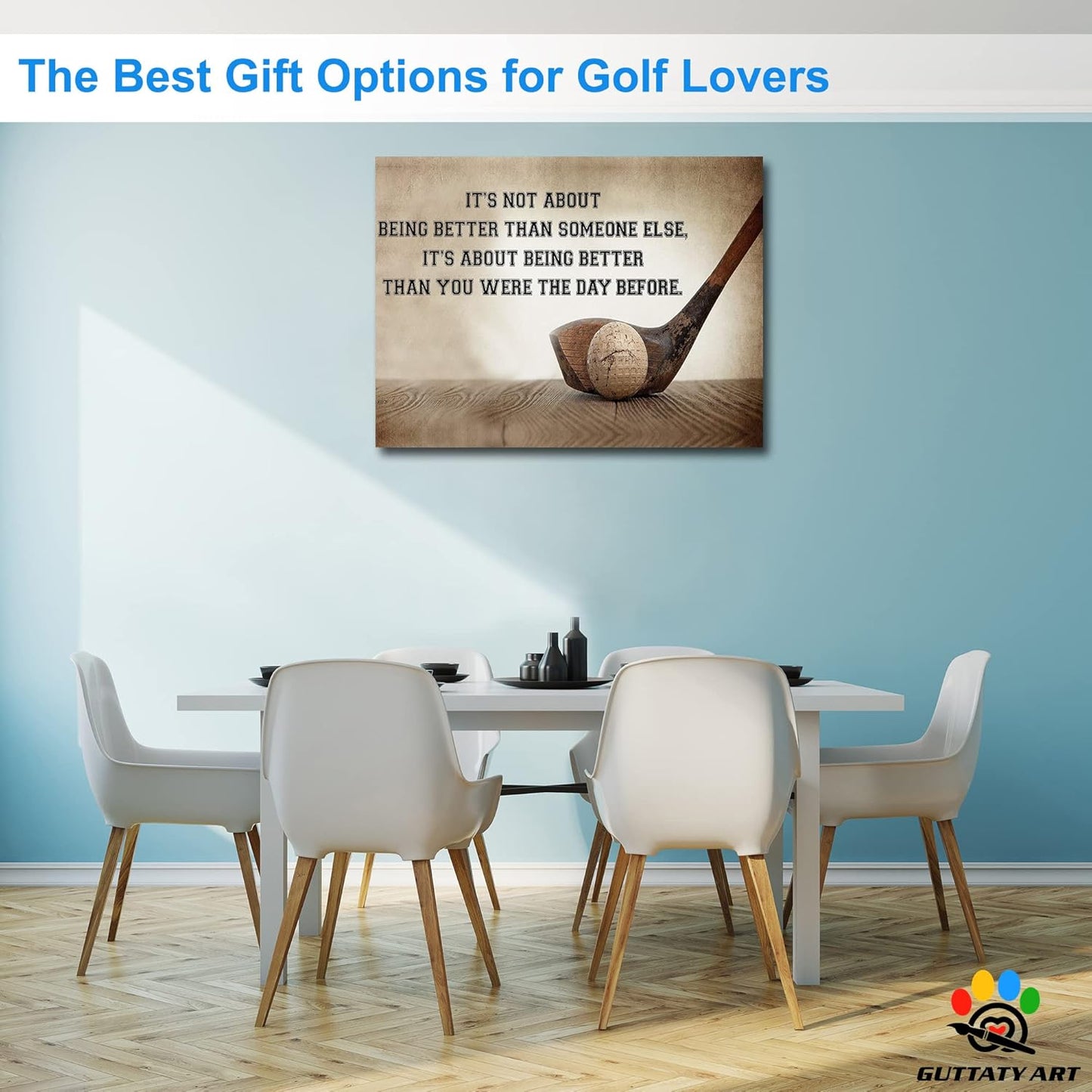 GUTTATY Golf Wall Art, Inspirational Quote Vintage Golf Pictures Posters Canvas Print Wall Decor for Golfer's Man Cave Home Ofice Ready to Hang (18x24 Inches)