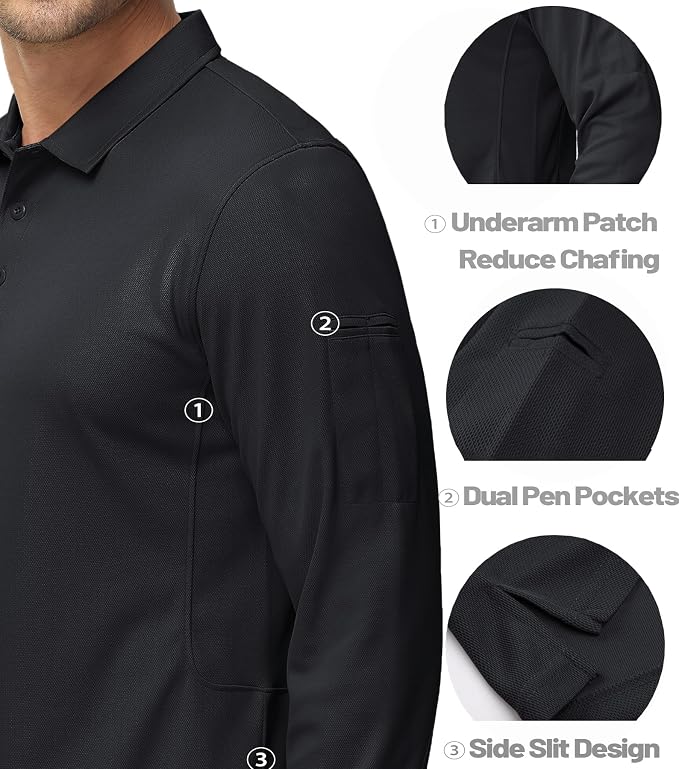 MAGCOMSEN Men's Polo Shirts 3 Button Quick Dry Performance Long Sleeve Tactical - Image 4