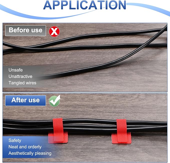 100-Pack Hook and Loop Cable Ties, 3.5 x 1.1 Inch Adjustable Self-Adhesive Cord - Image 5