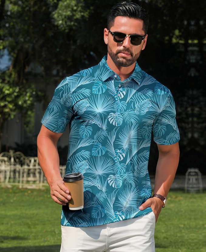 zeetoo Men's Polo Shirts Hawaiian Golf Polos Shirts Short Sleeve Performance - Image 3