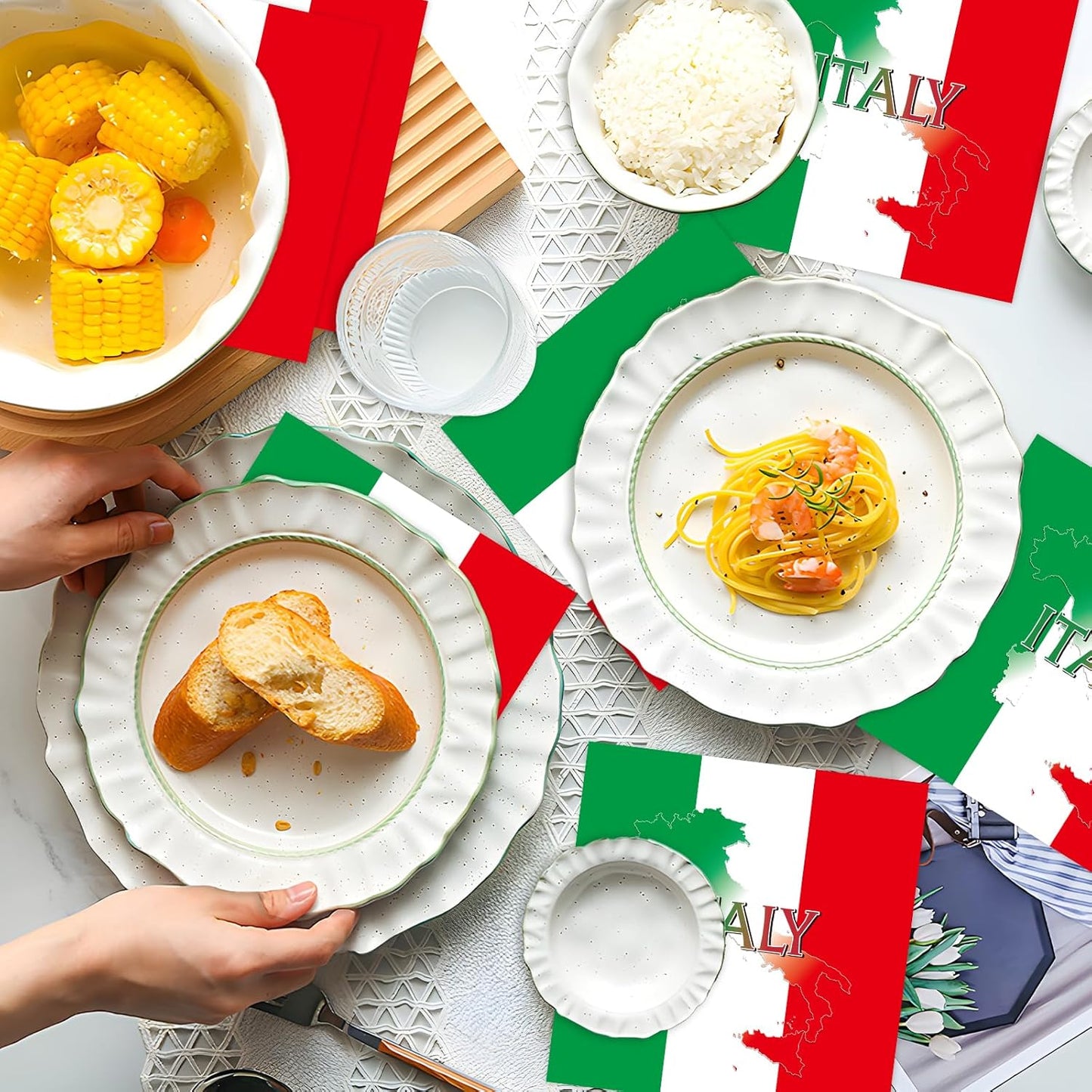 Italian Party Napkins Decorations, Disposable Paper Italy Flag Napkins Supplies Pack of 50, Birthday Party Baby Shower Decor Size 6.5 Inch