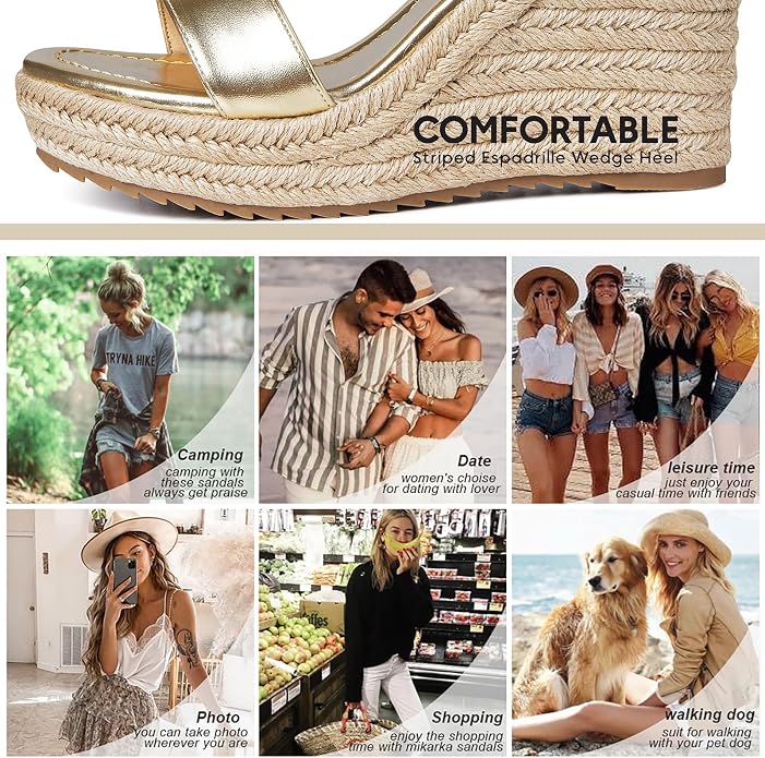 mikarka Women's Espadrille Wedge Sandals: Ankle Strap Platform Open Toe Wedges - Image 5